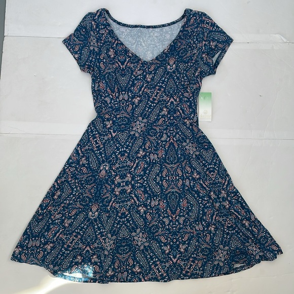 Decree Blue V-Neck Fit and Flare Skater Y2K Dress Medium - Picture 1 of 13